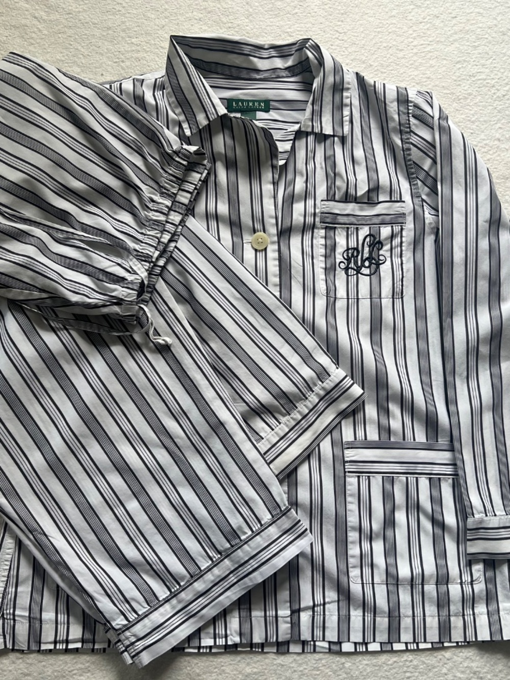 Lauren Ralph Lauren Pyjama Set Womens Gray/White Stripe Size L